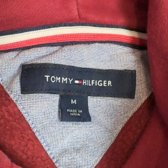 Tommy Hilfiger Red Hoodie Sweatshirt Pullover Fleece Hooded Mens Size Medium - Picture 9 of 13